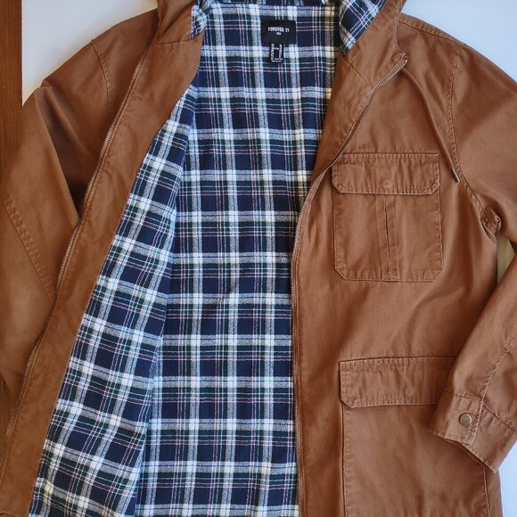 Forever 21 Men's Cargo Utility Chore Jacket Hood Flannel Lined  Size XL - Picture 10 of 12